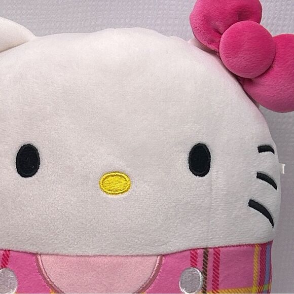 Squishmallows Kellytoy Plush Hello Kitty Sanrio 8” Hello Kitty Pink Plaid - Picture 2 of 6